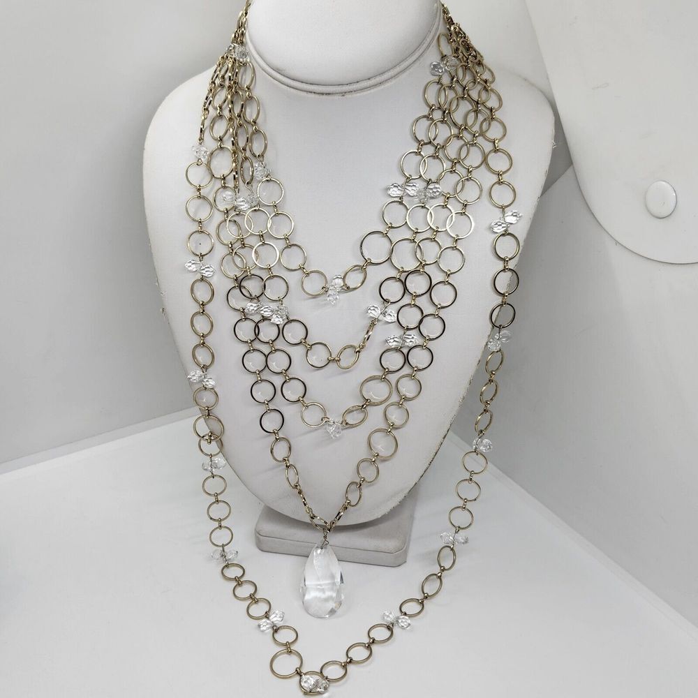 Jockey‎ Gold Tone Multistrand Hoop And Crystal Necklace
